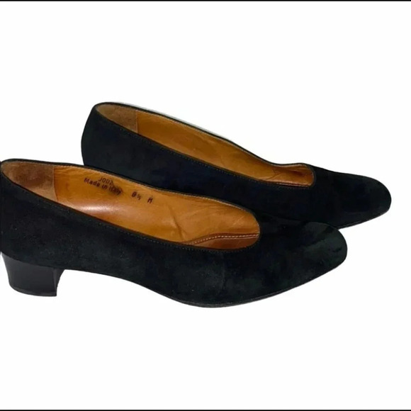 Vintage Coach 8.5 Made in Italy black suede‎ slip on block heels Old money - Picture 1 of 5